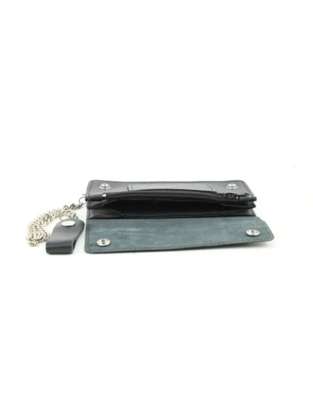 Men's Classic Genuine Premium Leather Snap Chain Trucker Biker Wallet Black NEW